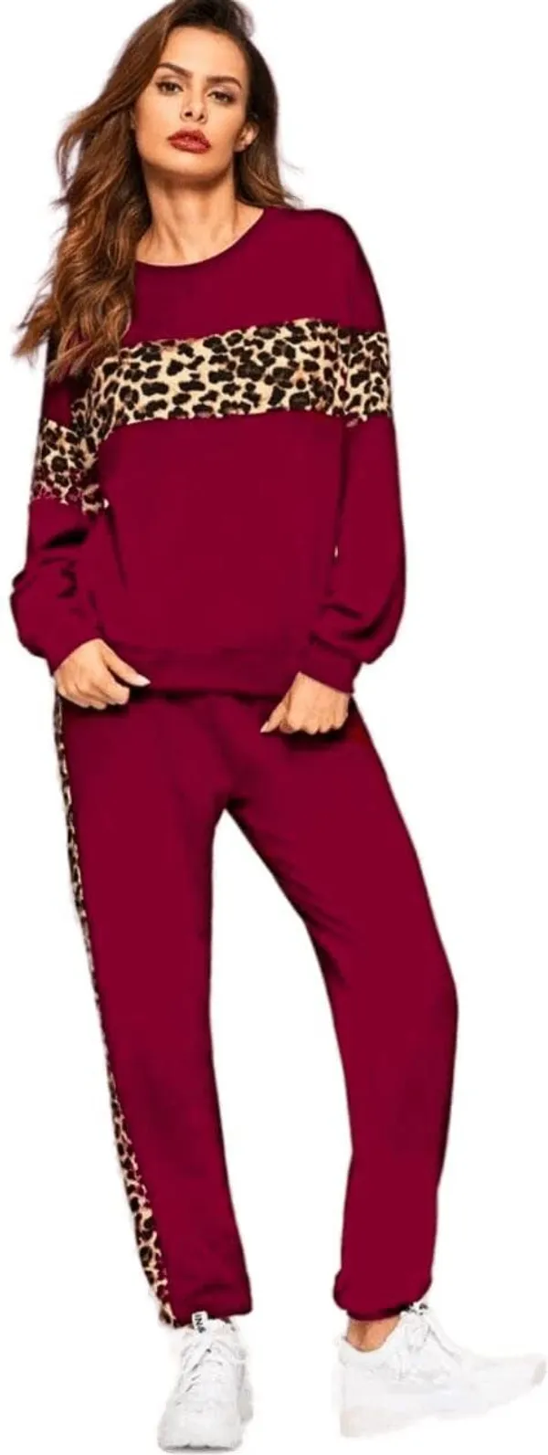 Maroon_&_Brown_Cotton_Blend_Animal_Print_Regular_Track_Suit_For_Women