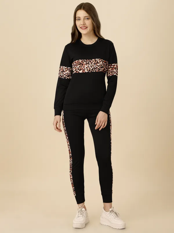 Black_Cotton_Blend_Striped_Regular_Track_Suit_For_Women