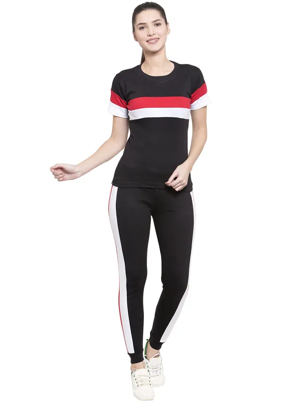 Black_&_Red_&_White_Cotton_Blend_Solid_Regular_Track_Suit_For_Women
