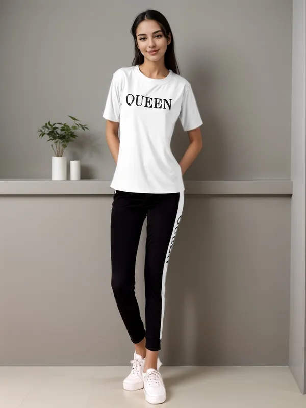 White_&_Black_Cotton_Blend_Printed_Regular_Track_Suit_For_Women