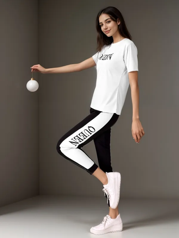 White_&_Black_Cotton_Blend_Printed_Regular_Track_Suit_For_Women