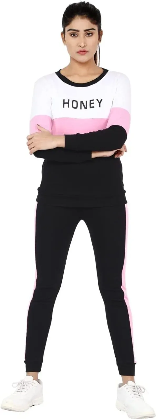 Pink_&_White_&_Black_Cotton_Lycra_Blend_Solid_Regular_Track_Suit_For_Women
