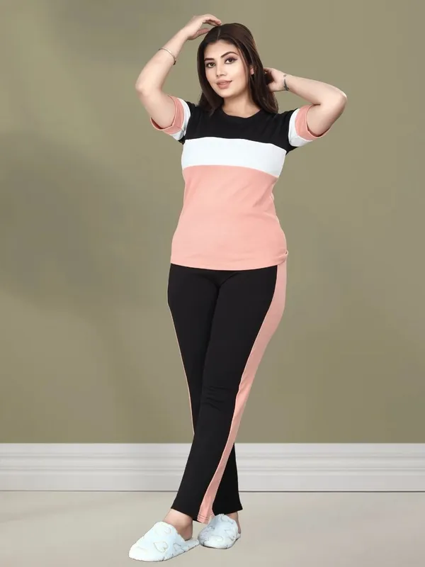 MF_WITH_SQUARE_Women_Black_Peach_Color_Block_Cotton_Blend_Tracksuit_Set_with_Pocket_|_Half_Sleeve_T-Shirt_&_Slim_Fit_Track_Pants_|_Stylish_Casual_Co-Ord_Set
