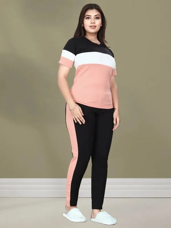 MF_WITH_SQUARE_Women_Black_Peach_Color_Block_Cotton_Blend_Tracksuit_Set_with_Pocket_|_Half_Sleeve_T-Shirt_&_Slim_Fit_Track_Pants_|_Stylish_Casual_Co-Ord_Set