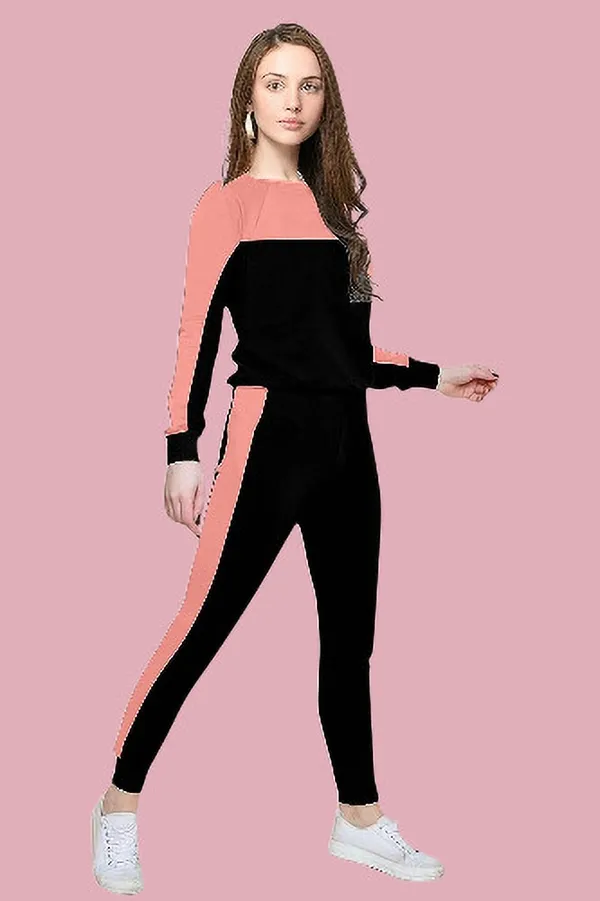 Orange_&_Black_Cotton_Blend_Striped_Regular_Track_Suit_For_Women