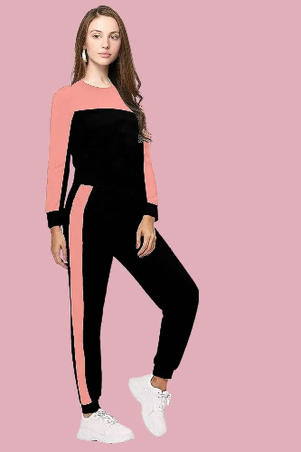 Orange_&_Black_Cotton_Blend_Striped_Regular_Track_Suit_For_Women