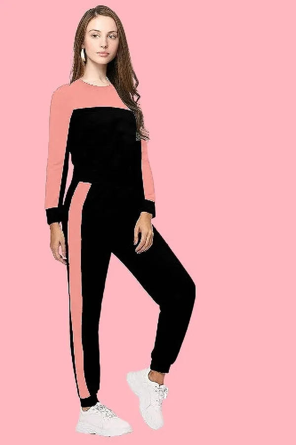 Orange_&_Black_Cotton_Blend_Colorblock_Regular_Track_Suit_For_Women