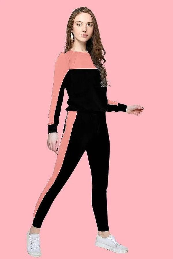 Orange_&_Black_Cotton_Blend_Colorblock_Regular_Track_Suit_For_Women