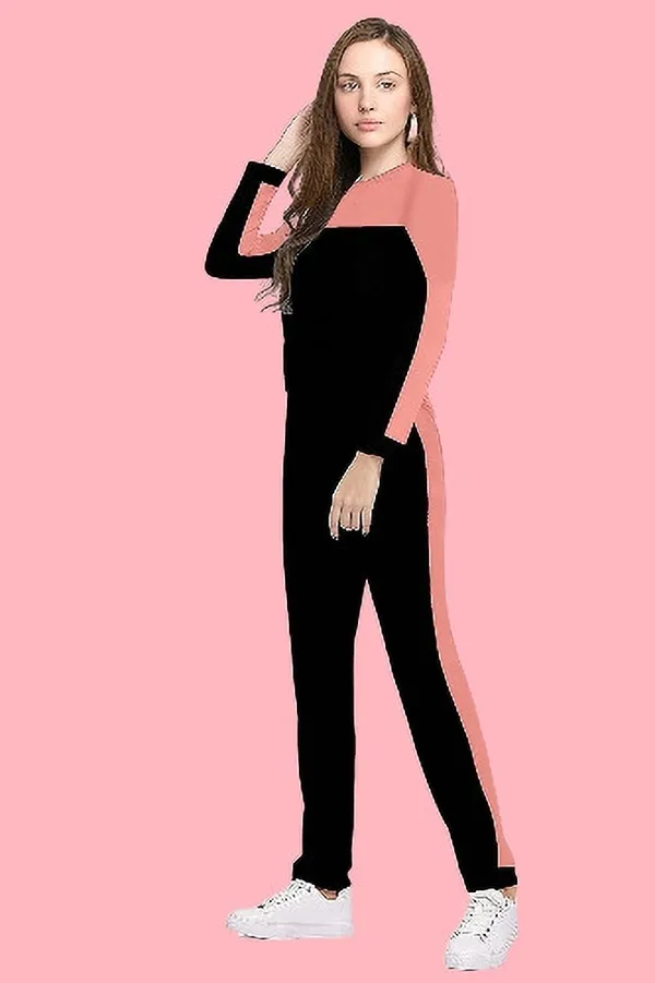 Orange_&_Black_Cotton_Blend_Colorblock_Regular_Track_Suit_For_Women