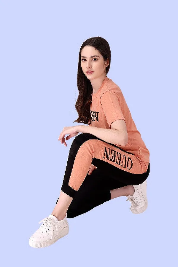 Orange_&_Black_Cotton_Blend_Striped_Regular_Track_Suit_For_Women
