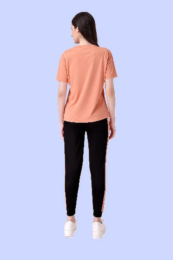 Orange_&_Black_Cotton_Blend_Striped_Regular_Track_Suit_For_Women