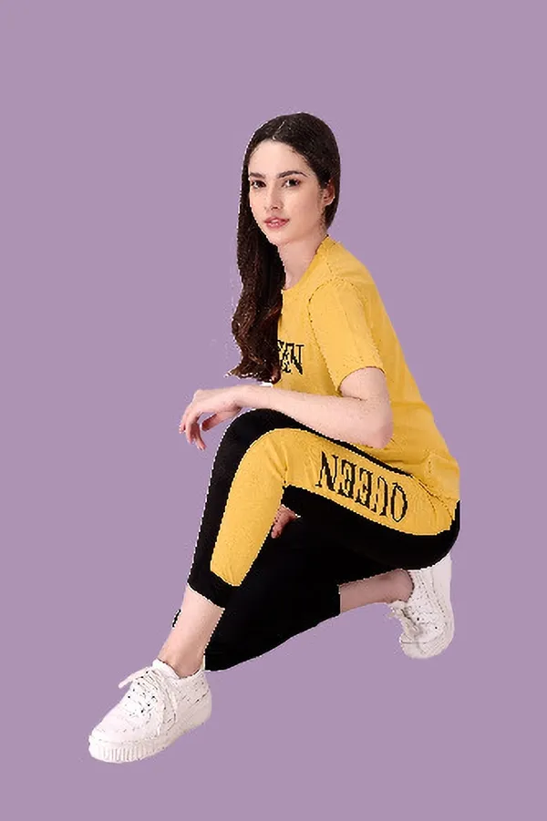 Yellow_&_Black_Cotton_Blend_Printed_&_Solid_Regular_Track_Suit_For_Women