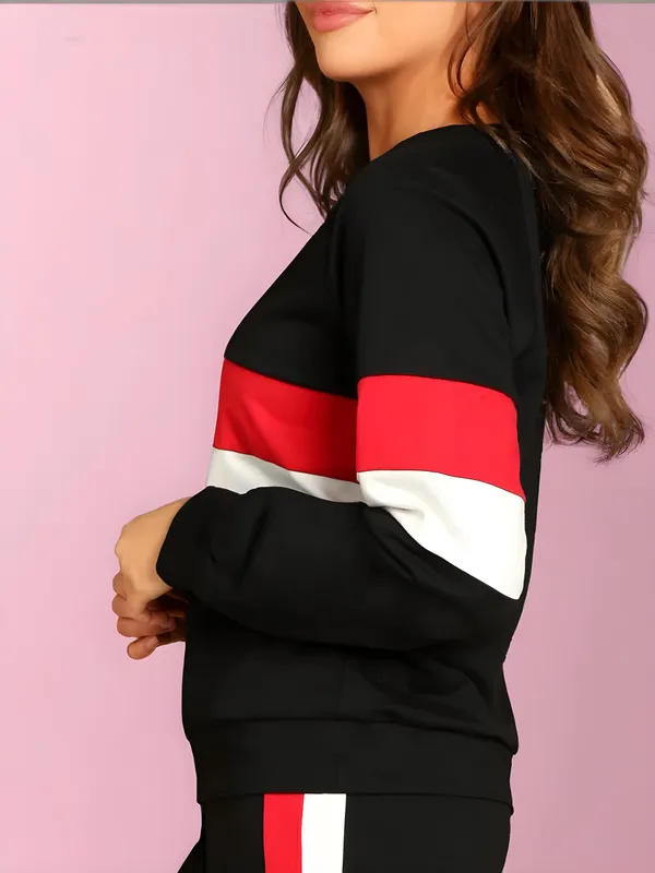 Black_&_White_Cotton_Lycra_Blend_Striped_Regular_Track_Suit_For_Women