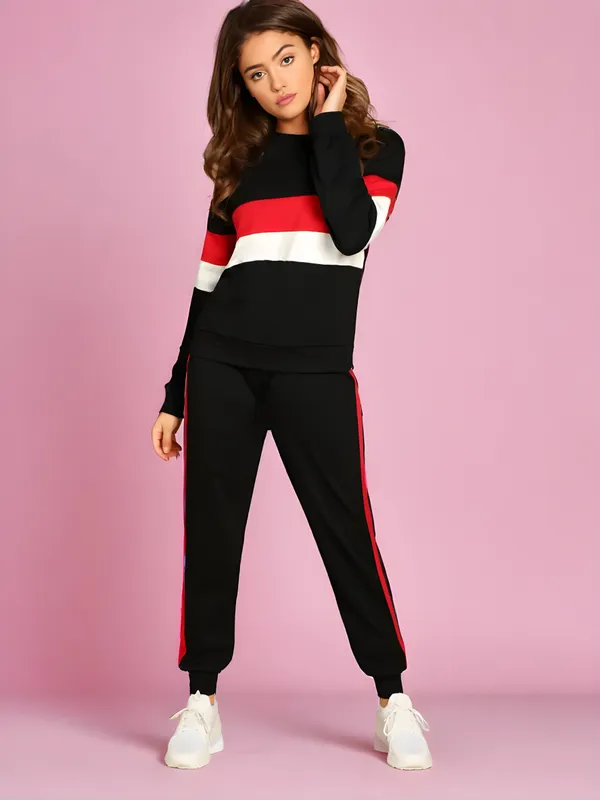 Black_&_White_Cotton_Lycra_Blend_Striped_Regular_Track_Suit_For_Women