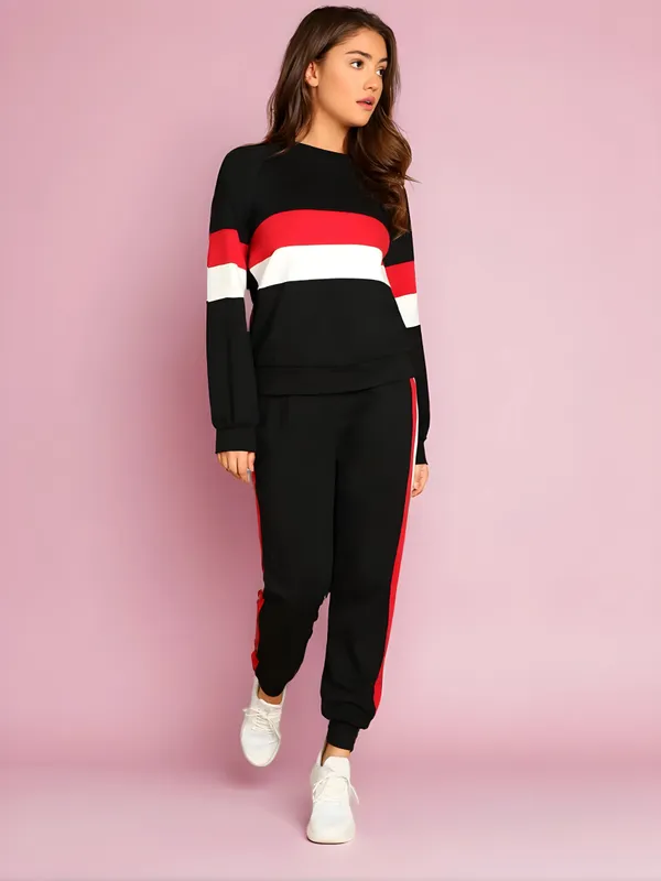 Black_&_White_Cotton_Lycra_Blend_Striped_Regular_Track_Suit_For_Women