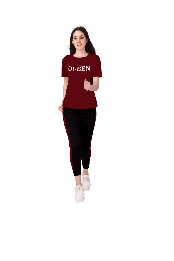 Maroon_&_Black_Cotton_Blend_Printed::Solid_Regular_Track_Suit_For_Women