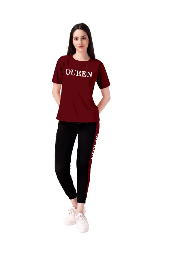 Maroon_&_Black_Cotton_Blend_Printed::Solid_Regular_Track_Suit_For_Women