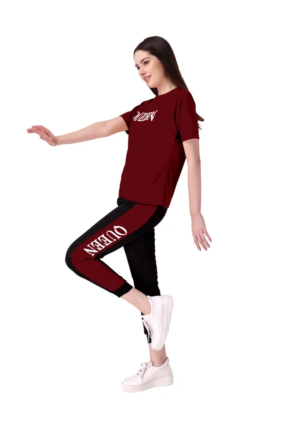 Maroon_&_Black_Cotton_Blend_Printed::Solid_Regular_Track_Suit_For_Women