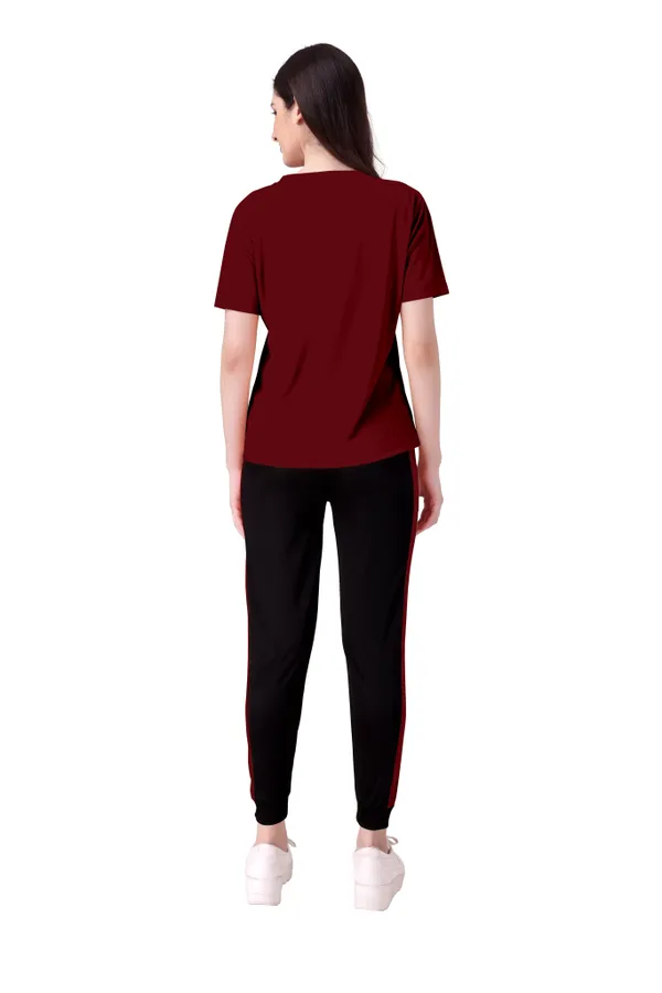 Maroon_&_Black_Cotton_Blend_Printed::Solid_Regular_Track_Suit_For_Women