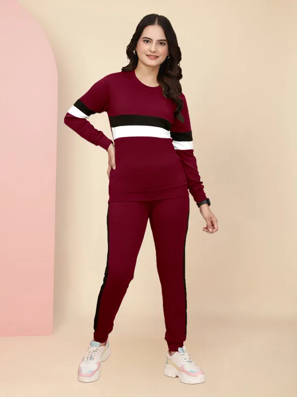 Women'_Maroon_Striped_Summer_Track_Suits_/_Activewear_/_Yogawear_/_Gymwea_/_winterwear_/_track_suit_for_women_summer_/_new_track_suit_/_track_suit_girls_/_track_suit_tranding_/_tracksuit_/_track_pant_.