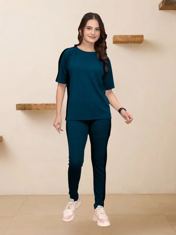 Women's_Blue_Polycotton_Lycra_Blend_Styled_With_Shoulder_Side_Taped_Tracksuit_|_Co-ord_Set_For_Women|_Active_Wear_Suit_Set_For_Women|_Track_Suit_Set_For_Women