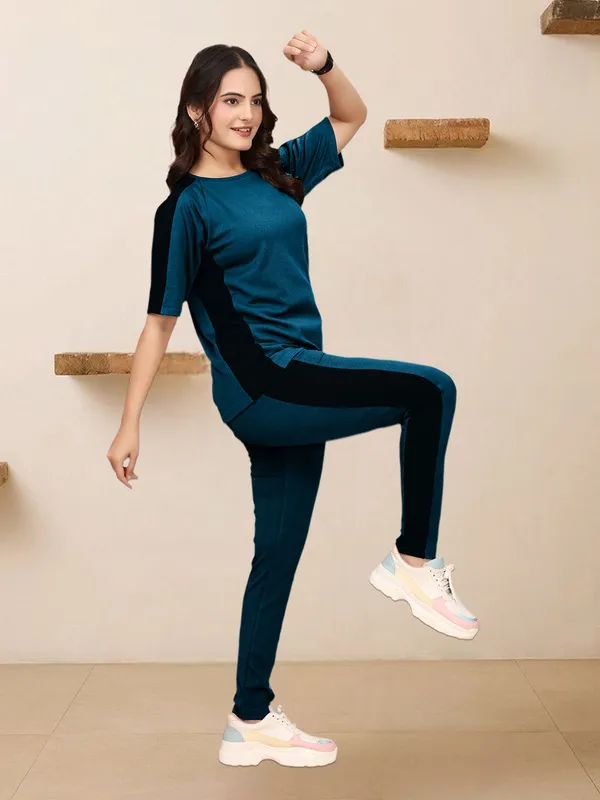 Women's_Blue_Polycotton_Lycra_Blend_Styled_With_Shoulder_Side_Taped_Tracksuit_|_Co-ord_Set_For_Women|_Active_Wear_Suit_Set_For_Women|_Track_Suit_Set_For_Women
