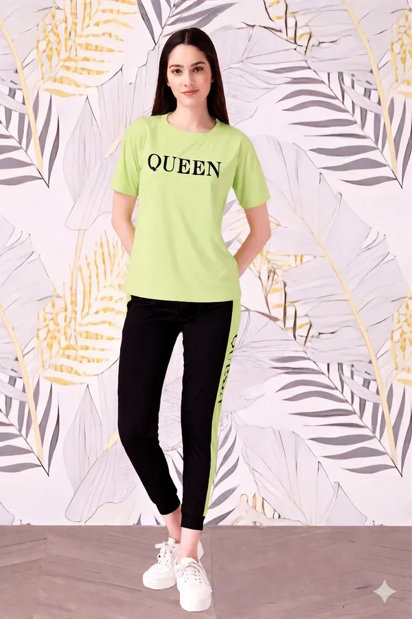 Women’s_Green_Queen_Printed_T-Shirt_with_Black_Jogger_Co-Ord_Set_|_Round_Neck_Half_Sleeve_Top_&_Slim_Fit_Track_Pants_|_Stylish_Casual_Wear,_Gym_Wear_&_Loungewear_|_MF_WITH_SQUARE
