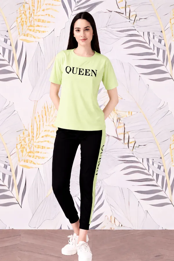 Women’s_Green_Queen_Printed_T-Shirt_with_Black_Jogger_Co-Ord_Set_|_Round_Neck_Half_Sleeve_Top_&_Slim_Fit_Track_Pants_|_Stylish_Casual_Wear,_Gym_Wear_&_Loungewear_|_MF_WITH_SQUARE