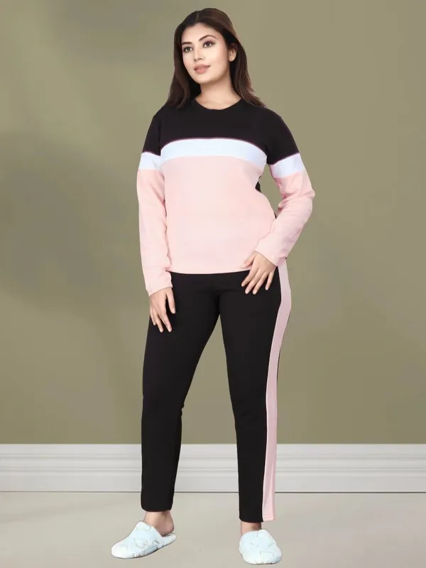 Women’s_Peach_Black_&_White_Cotton_Blend_Tracksuit_Set_with_Pocket_|_Half_Sleeve_Printed_Top_&_Side_Stripe_Track_Pants_|_Comfortable_Co-Ord_Set_for_Casual,_Gym_&_Lounge_Wear