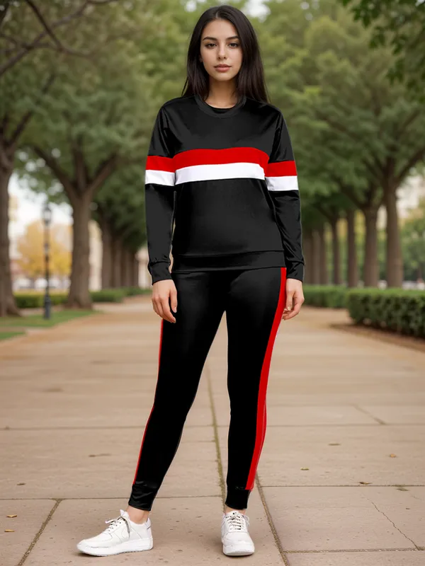 Black_&_Red_&_White_Cotton_Blend_Solid_Regular_Track_Suit_For_Women