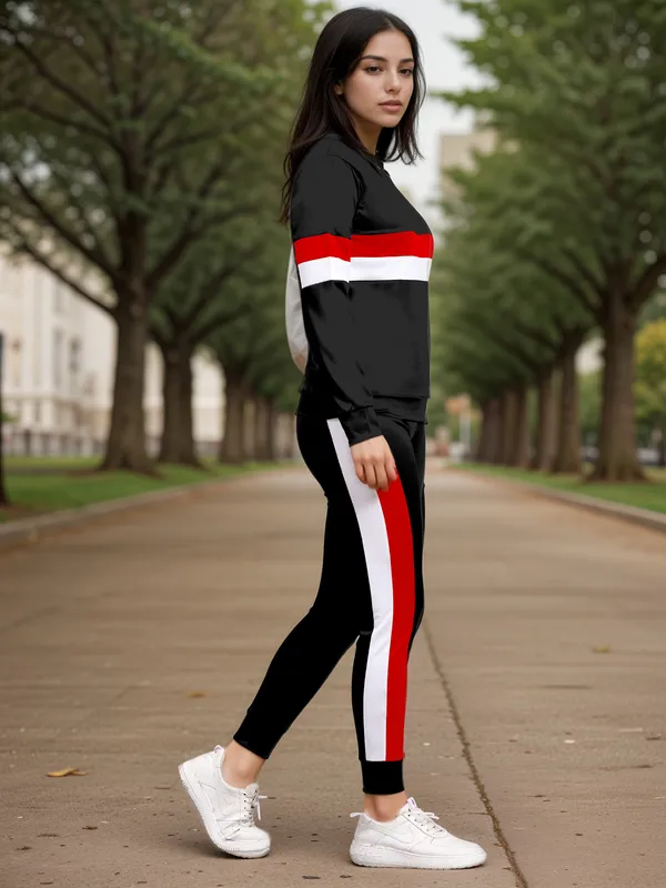 Black_&_Red_&_White_Cotton_Blend_Solid_Regular_Track_Suit_For_Women