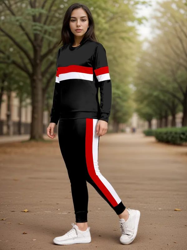 Black_&_Red_&_White_Cotton_Blend_Solid_Regular_Track_Suit_For_Women