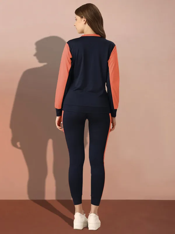 Orange_&_Black_Cotton_Blend_Striped_Regular_Track_Suit_For_Women
