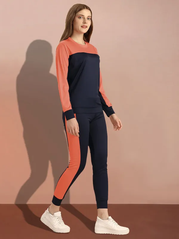 Orange_&_Black_Cotton_Blend_Striped_Regular_Track_Suit_For_Women