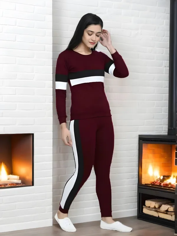 Maroon_&_White_&_Black_Cotton_Blend_Striped_Regular_Track_Suit_For_Women