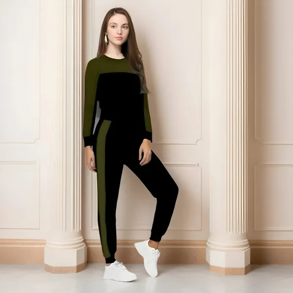 Green_&_Black_Cotton_Blend_Striped_Regular_Track_Suit_For_Women