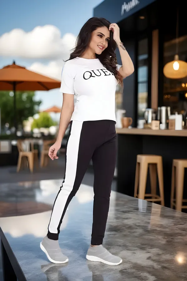 White_&_Black_Cotton_Blend_Printed_Regular_Track_Suit_For_Women