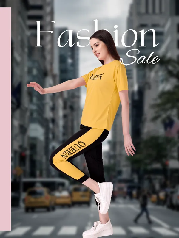 Yellow_&_Black_Cotton_Blend_Printed_Regular_Track_Suit_For_Women