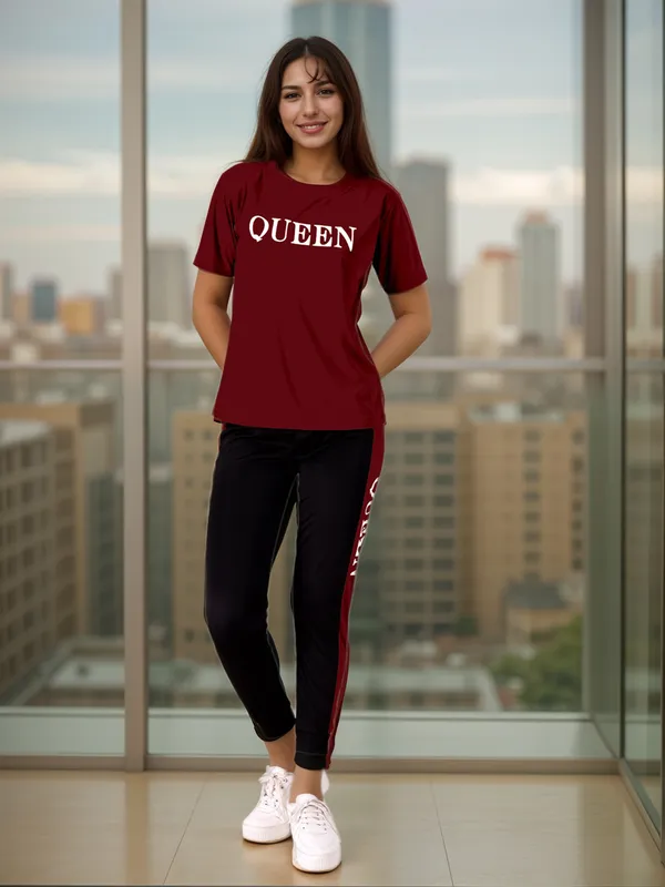 Maroon_&_Black_Cotton_Blend_Printed_Regular_Track_Suit_For_Women