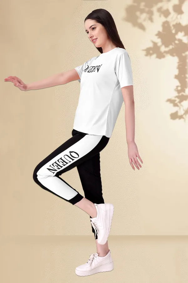 White_&_Black_Cotton_Blend_Printed_Regular_Track_Suit_For_Women