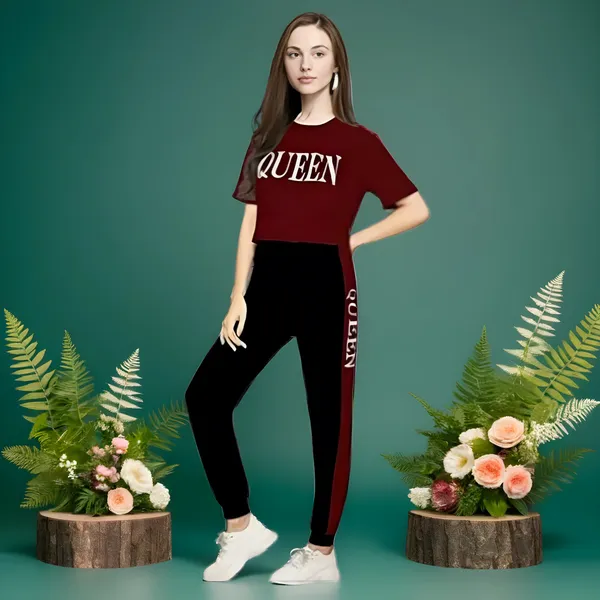 Maroon_&_Black_Cotton_Blend_Printed_Regular_Track_Suit_For_Women