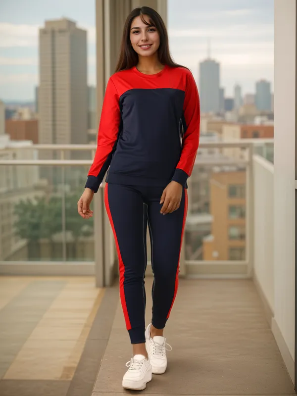 Red_&_Black_Cotton_Blend_Striped_Regular_Track_Suit_For_Women