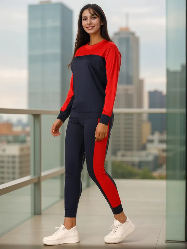 Red_&_Black_Cotton_Blend_Striped_Regular_Track_Suit_For_Women