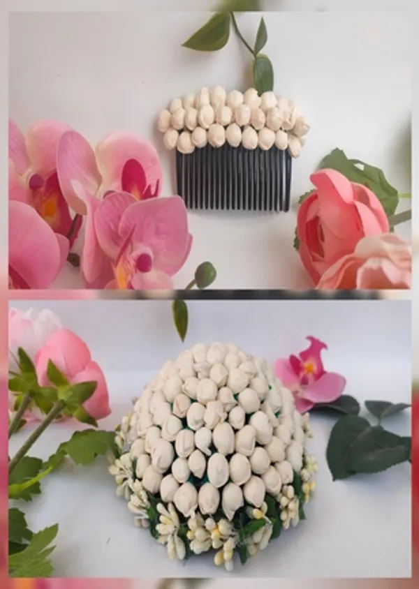 Pack_Of_2_White_Artificial_Flower_Hair_Gajra_With_Matching_Comb_|_For_Women