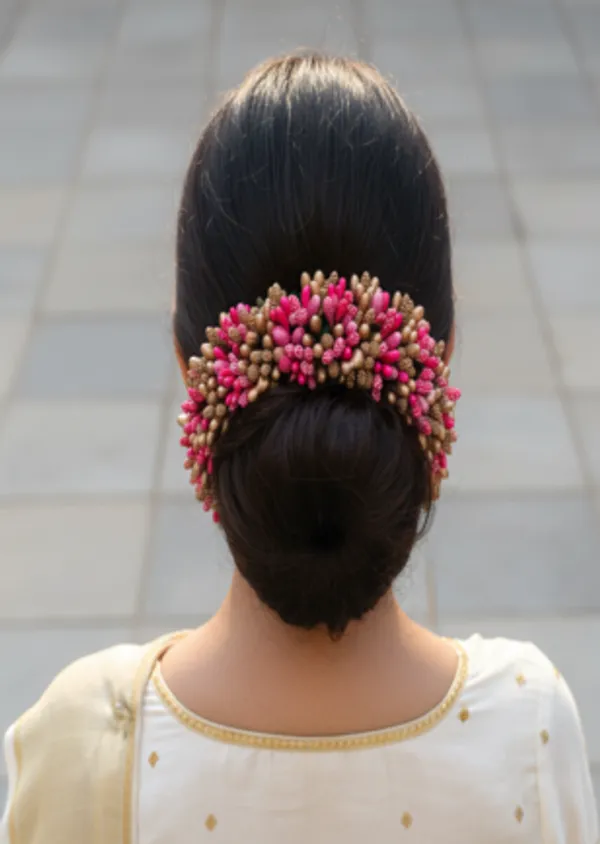 Pink_&_Gold_Bridal_Artificial_Flower_Hair_Gajra_|_For_Women_Hair_Styling