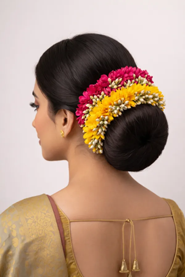 Pack_Of_2_Yellow_&_Pink_Artificial_Flower_Hair_Gajra_|_For_Women