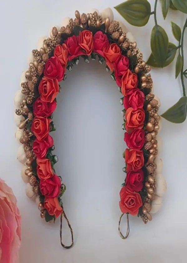 Pink_&_Orange_Artificial_Flower_Hair_Gajra_For_Women