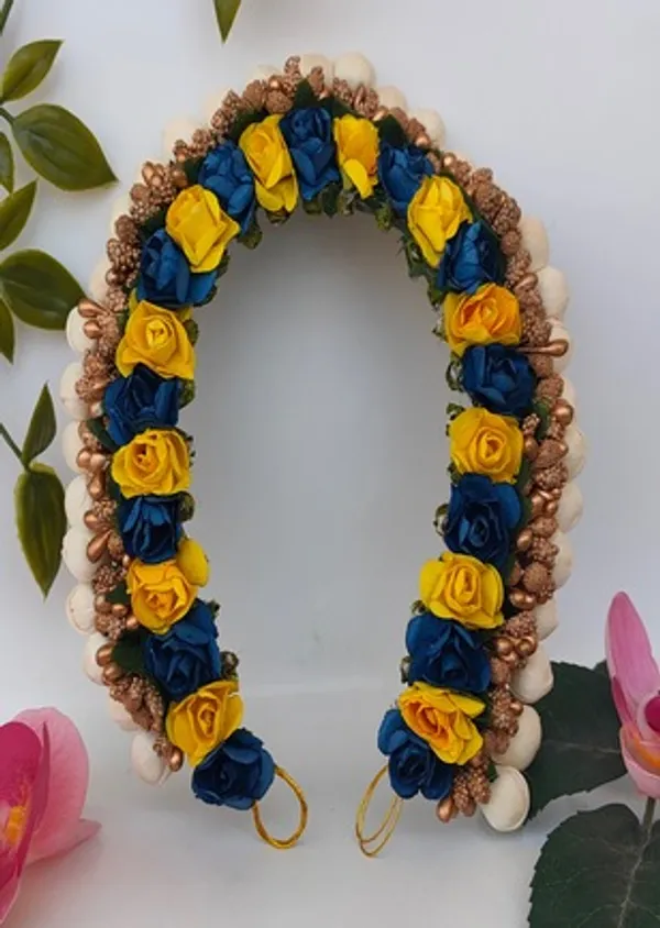 Yellow_&_Blue_Artificial_Flower_Hair_Gajra_For_Women