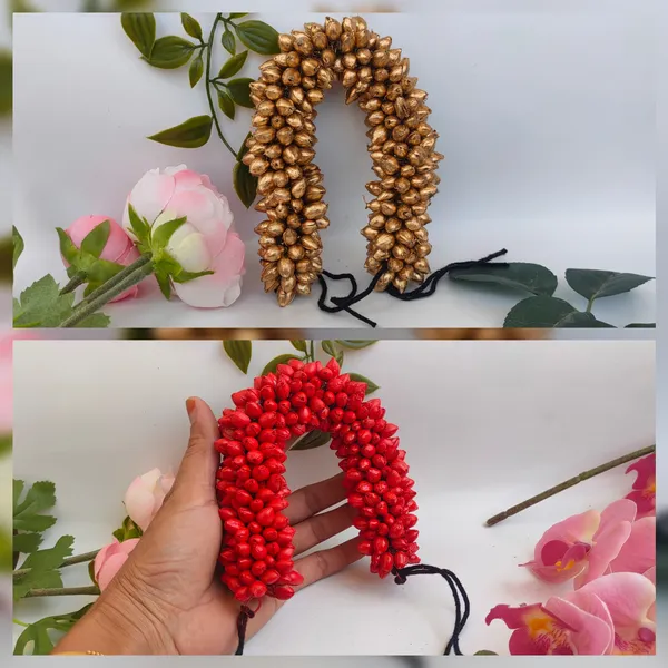 Pack_Of_2_Red_&_Golden_Artificial_Flower_Hair_Gajra_|_For_Women