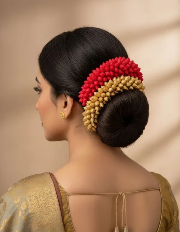 Pack_Of_2_Red_&_Golden_Artificial_Flower_Hair_Gajra_|_For_Women